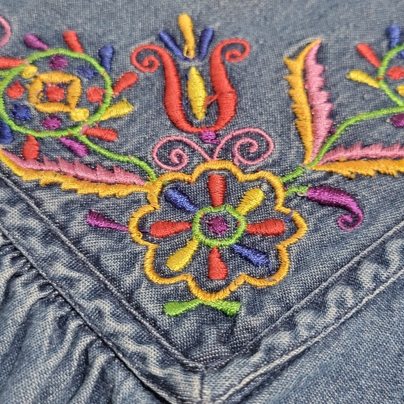 Bechamel Vintage Denim Embroidered Dress Size M Knee-length Pockets - Picture 12 of 15